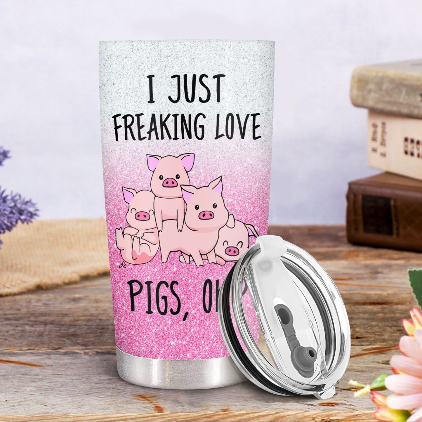 Pink Pig Tumbler with Glitter