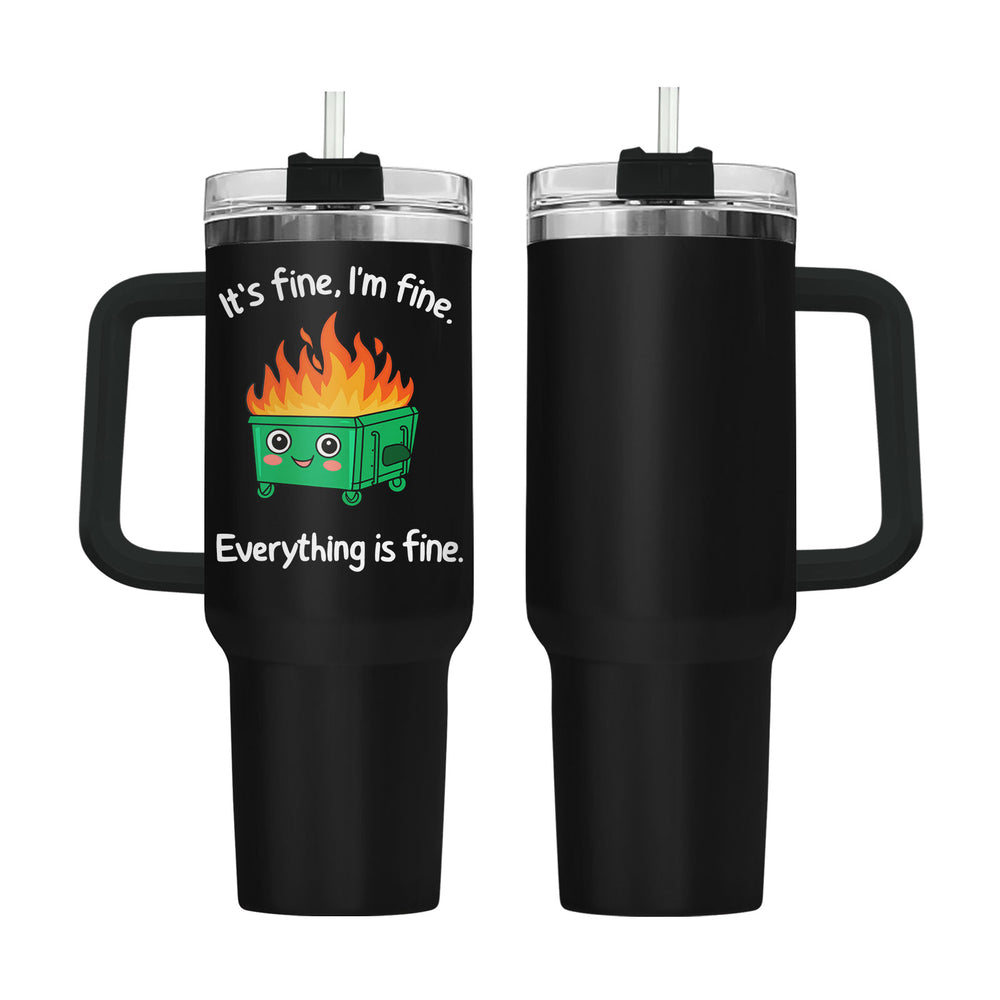 34HD Dumpster Fire Funny Sarcastic 40 oz Tumbler with Handle, Humor Gift