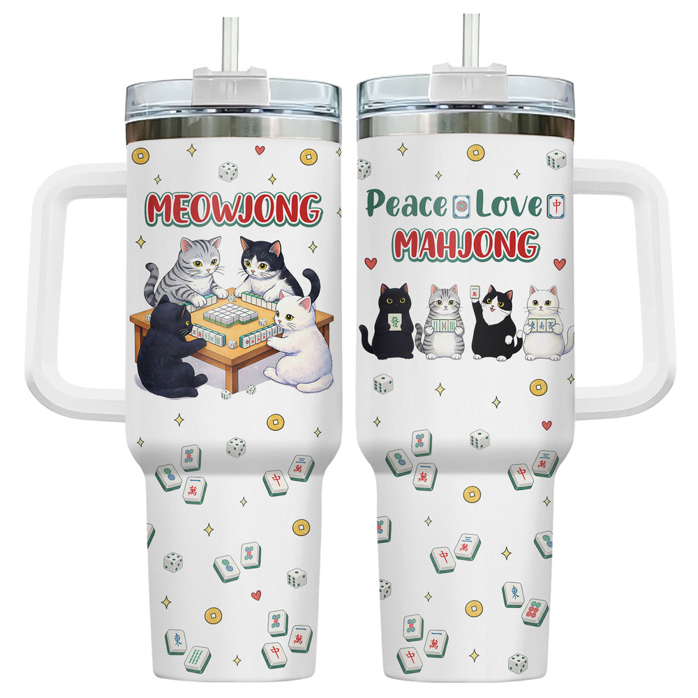 Mahjong Cat 40oz Tumbler with Handle & Straw