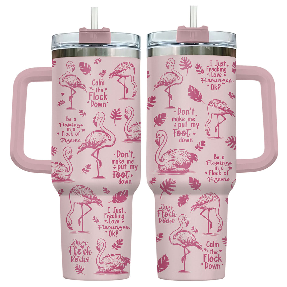 Flamingo 40oz Tumbler with Handle & Straw