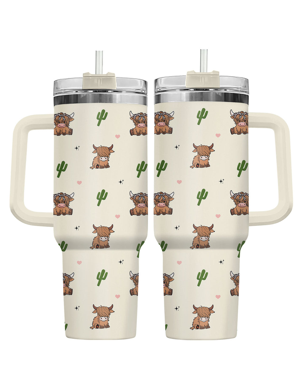 Cute Highland Cow 40oz Tumbler with Handle & Straw