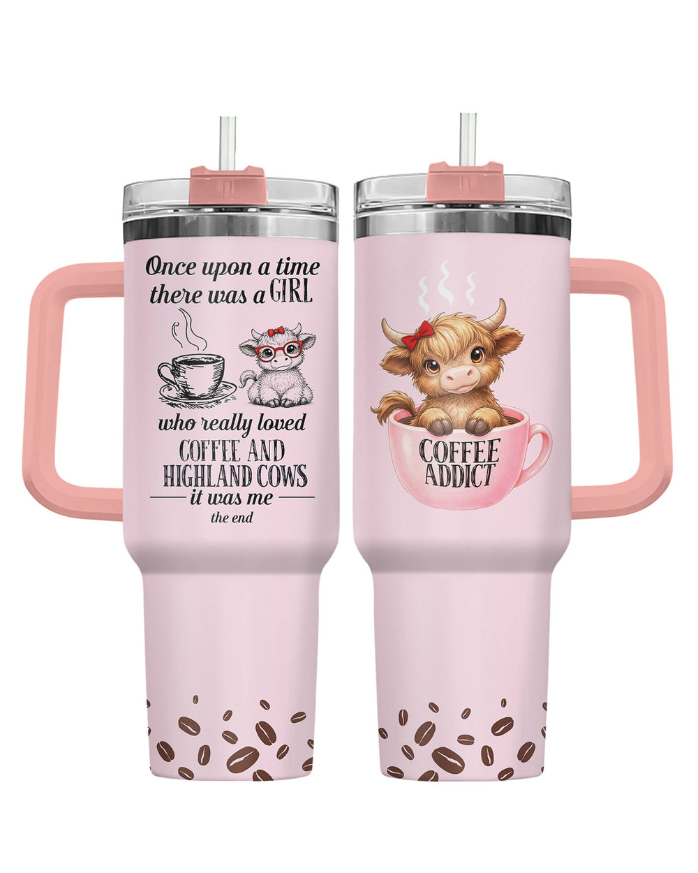 Cute Highland Cow Coffee Lover 40oz Tumbler with Handle & Straw