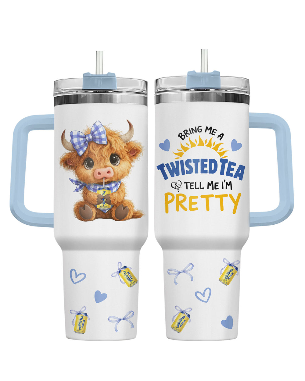 Highland Cow Funny Tea Lover 40oz Tumbler with Handle & Straw