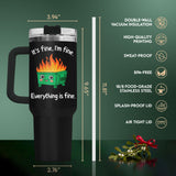 34HD Dumpster Fire Funny Sarcastic 40 oz Tumbler with Handle, Humor Gift