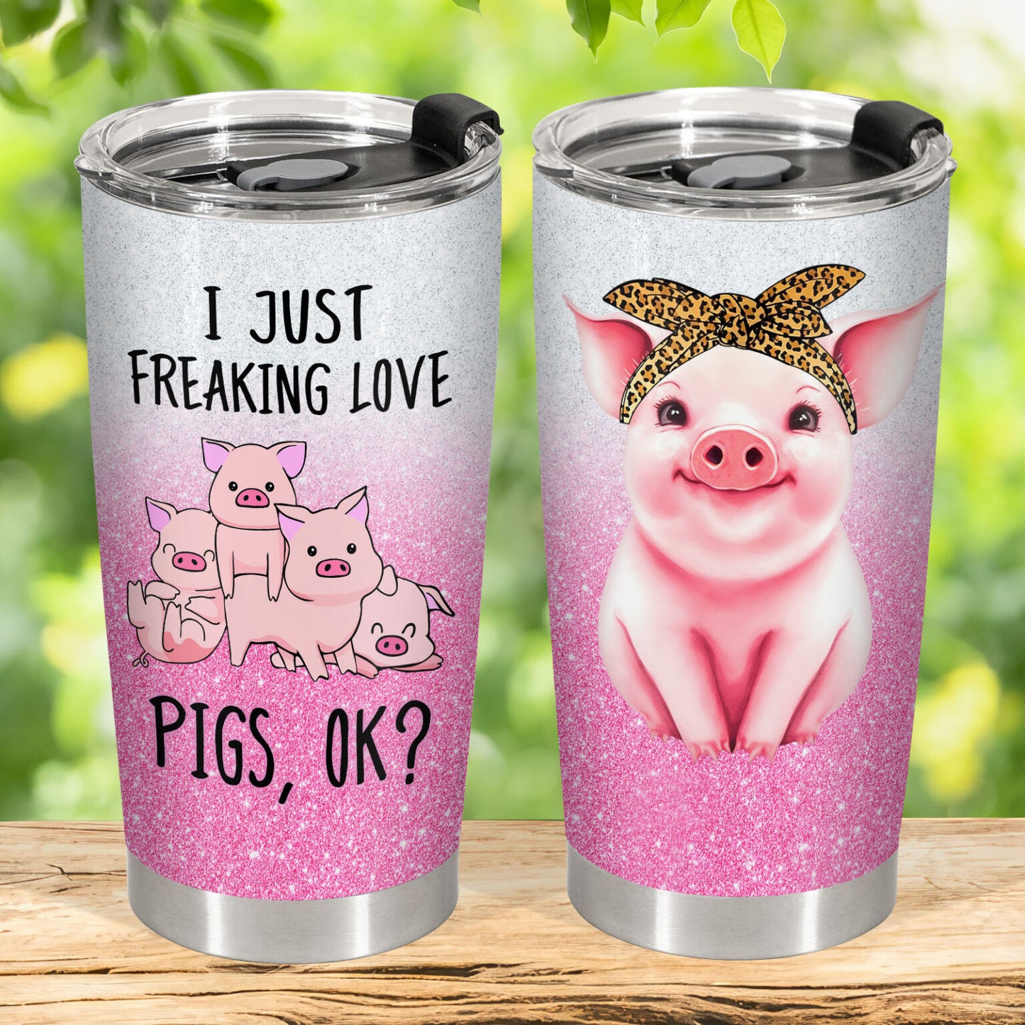 Pink Pig Tumbler with Glitter